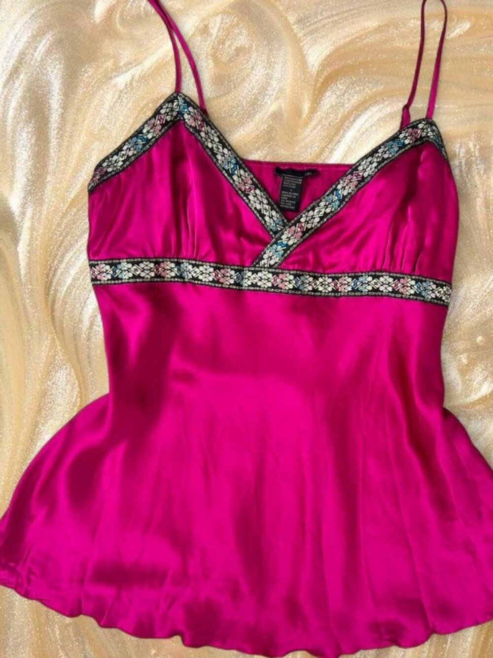 Rare Y2K silk babydoll cami ⭐️ vintage magenta pink mcbling indie sleaze top